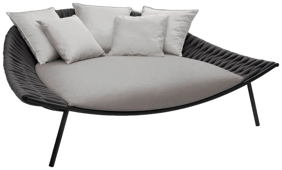 RODA Arena daybed with a smoke stainless steel frame and knit cushions, outdoor lounge furniture by Gordon Guillaumier