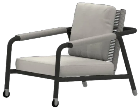 RODA Astra lounge chair in smoke aluminum with cord seat and back, reclining outdoor lounge chair by Rodolfo Dordoni