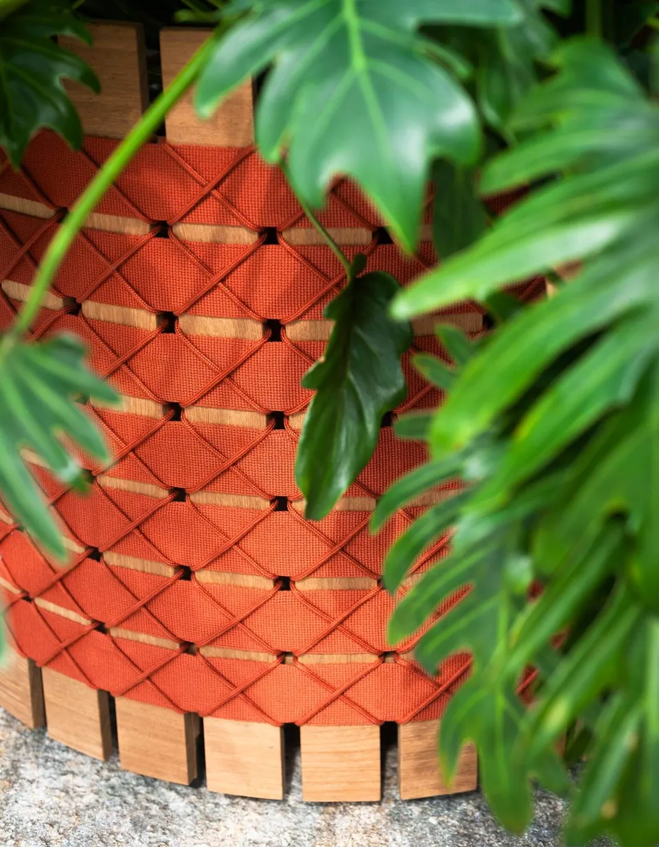 RODA Barrique planters in three sizes on a terrace, RODA furniture catalog photograph