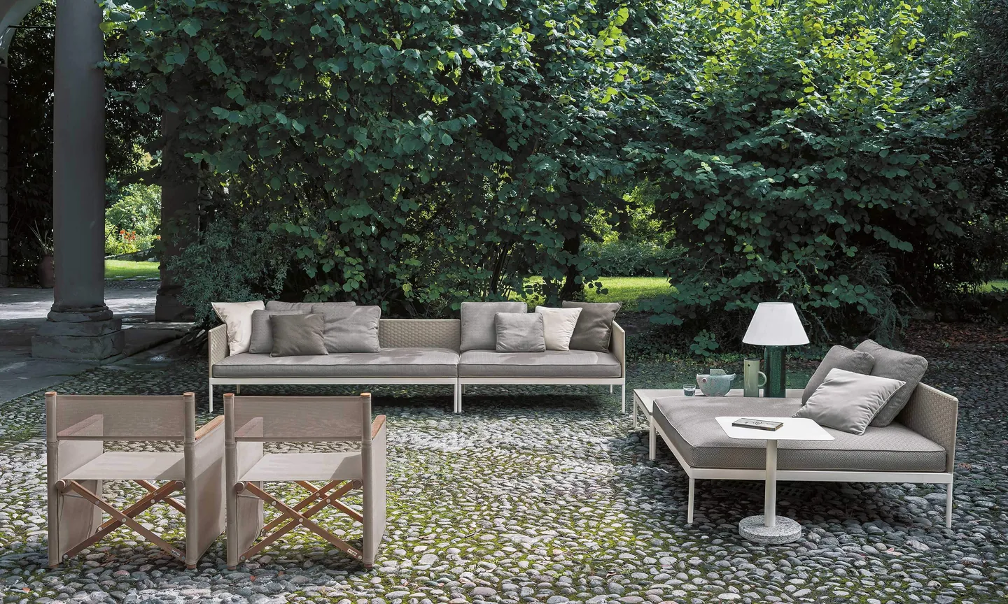 RODA Basket outdoor furniture on a terrace, catalog photograph 1