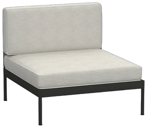 RODA Basket one-seater central module in powder coated stainless steel with belt back and cushions, modular outdoor sofa