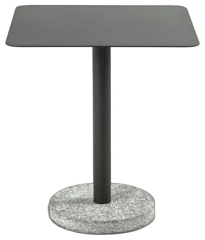 RODA Bernardo square side table with powder coated steel top and white Simplon stone base, outdoor side table by Rodolfo Dordoni