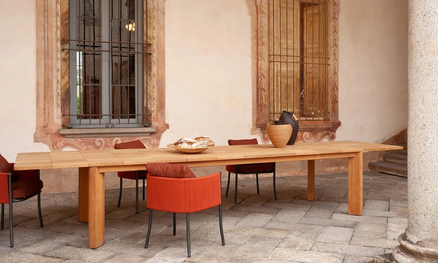 RODA Brick teak dining table, Italian outdoor furniture