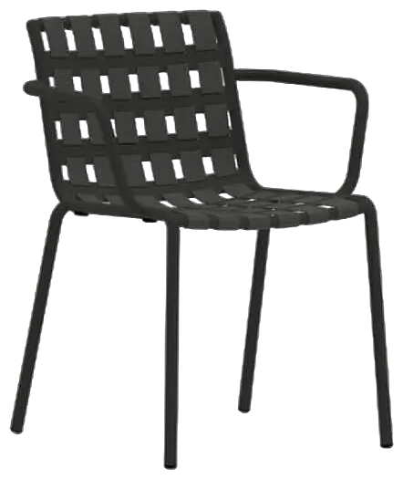 RODA Erice armchair in powder coated aluminum with woven color block belts, RODA patio furniture by Luca Pevere