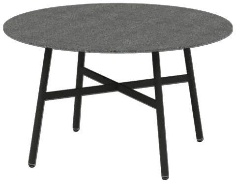 RODA Gamma 130 round table with stone top on powder coated steel legs, RODA furniture outdoor dining table