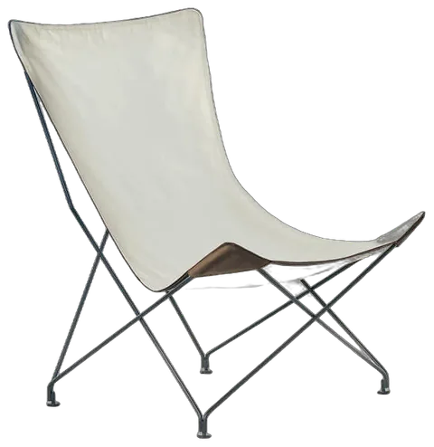 RODA Lawrence lounge chair in cotton canvas on a smoke steel rod frame, RODA patio furniture by Rodolfo Dordoni