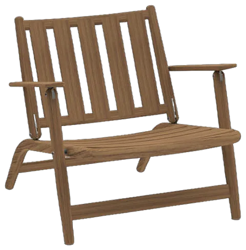RODA Levante teak lounge chair with arms and hydro-draining cushions, RODA outdoor furniture by Piero Lissoni
