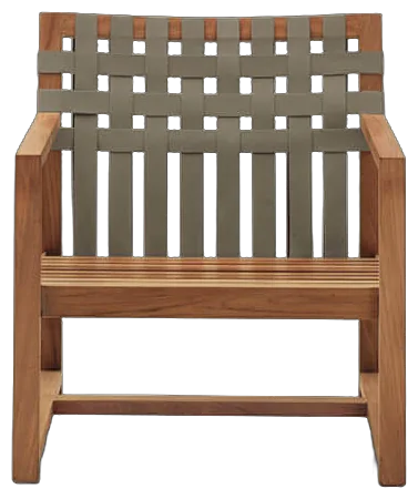RODA Network teak lounge chair with woven belt back and cushions, RODA outdoor furniture by Rodolfo Dordoni