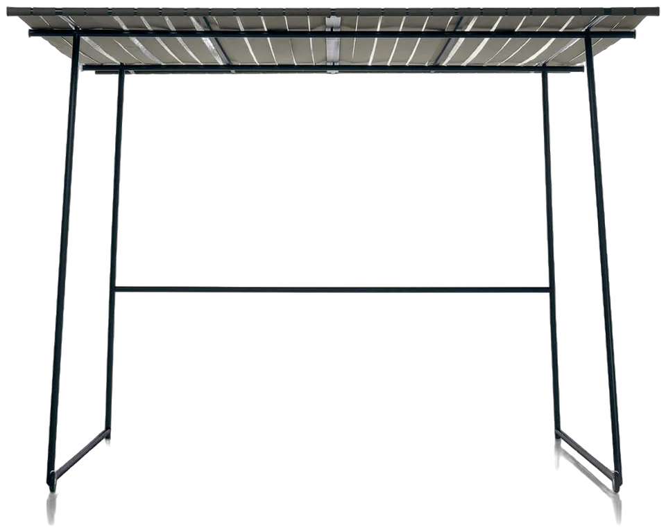 RODA Ombrina gazebo with woven belt roof and slim powder coated stainless steel frame on wheels, RODA patio furniture by Antonino Sciortino