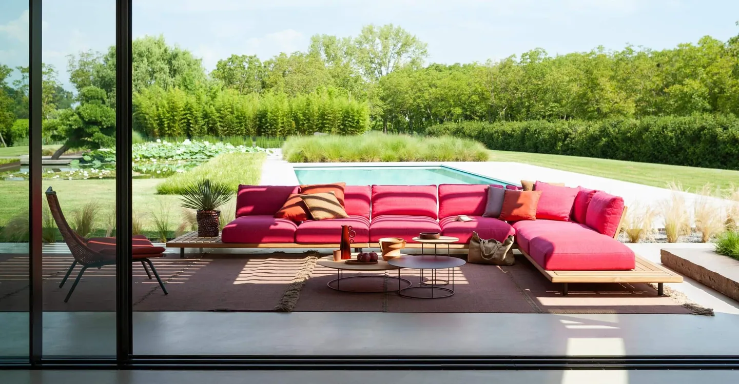 RODA Philia sofa on a terrace, RODA patio furniture photographed by the factory