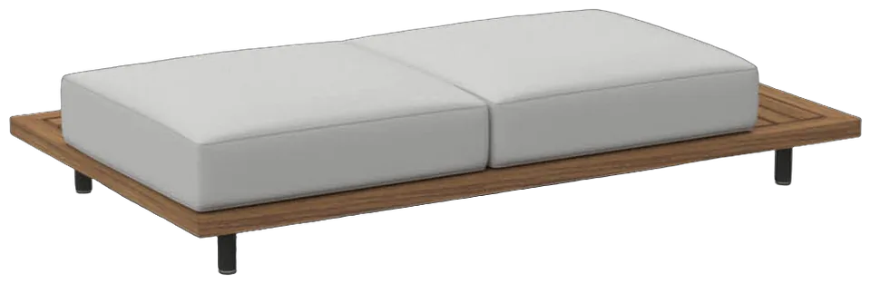 RODA Philia two-seater module in teak with Batyline seat and cushions, modular outdoor sofa by Rodolfo Dordoni