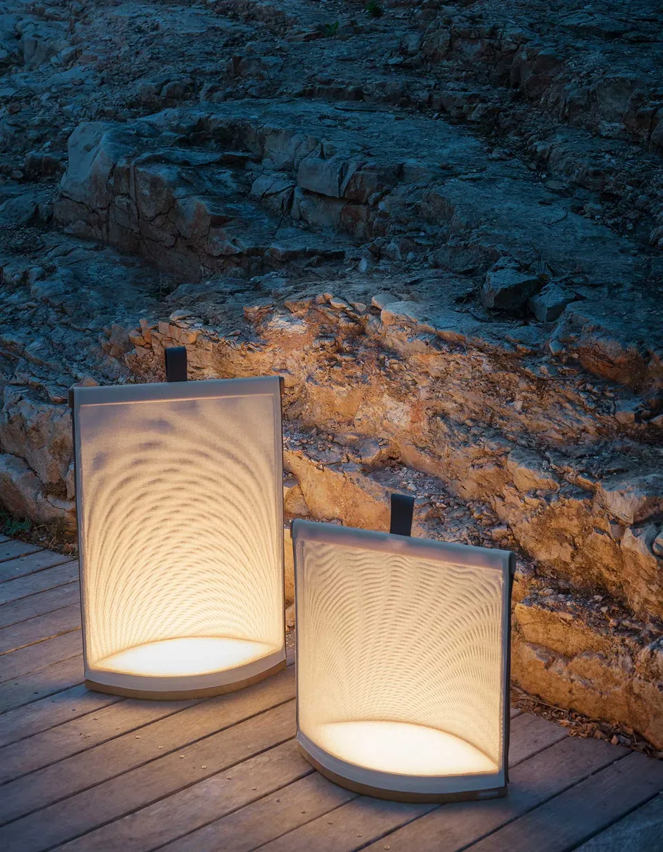 RODA Pillow lanterns in an outdoor setting, RODA garden furniture catalog photograph