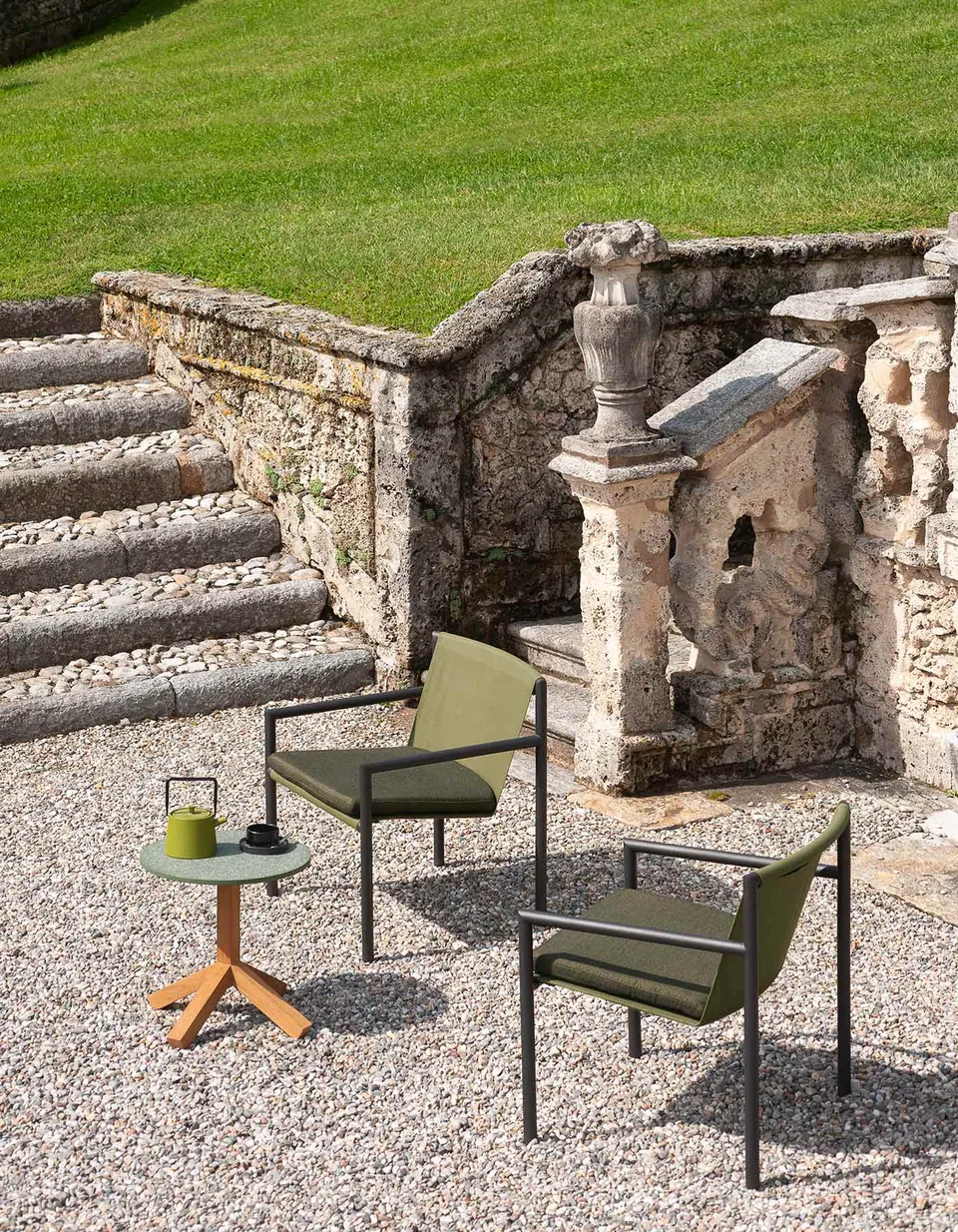 RODA Plein Air outdoor furniture on a terrace, catalog photograph 3