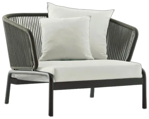 RODA Spool one-seater sofa with rope-wound back on a powder coated steel frame, outdoor lounge sofa by Rodolfo Dordoni